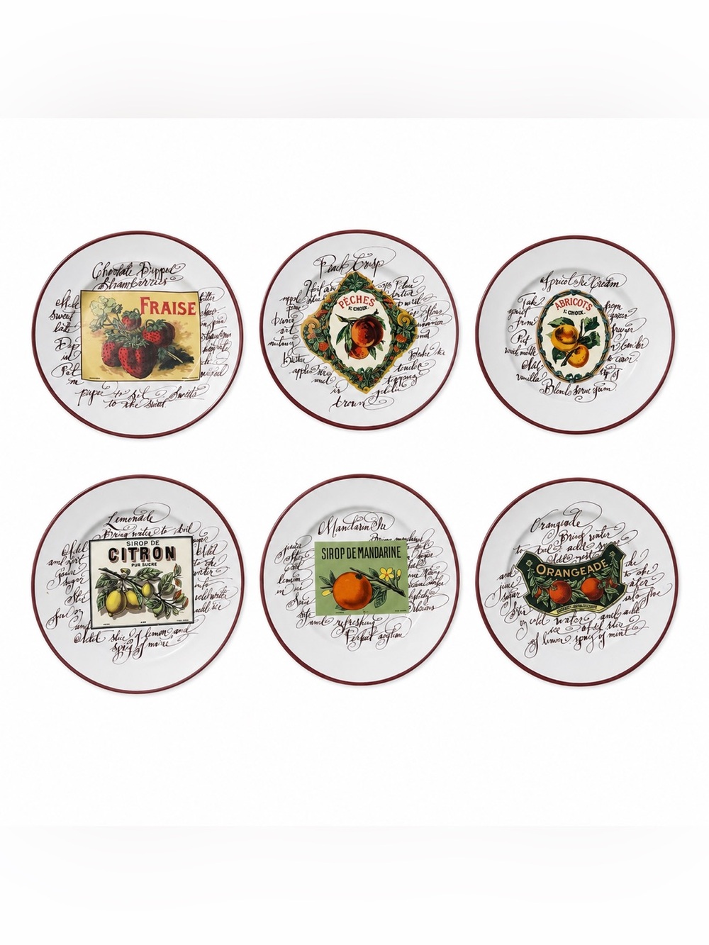 Williams Sonoma Rosanna Harvest Market Fruit Salad Plates Set of 6 Italian 8”